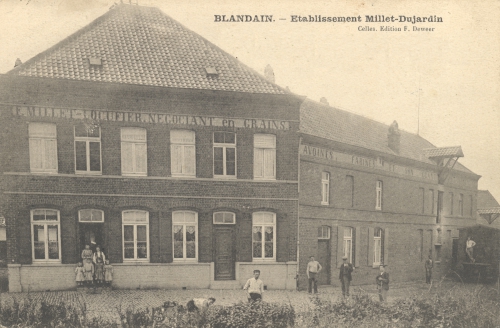 BLANDAIN - Établissements Millet-Dujardin - Édit. F. Deweer, Celles - Oblitération 3 7 1907 - Coordonnées GPS • Nord : 50 37 13 • Est : 3 17 50