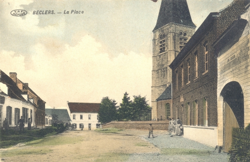 BÉCLERS - La place - Édit. Edmond Lory - Oblitération 24 2 1914 - Coordonnées GPS • Nord : 50 37 16 • Est : 3 30 17