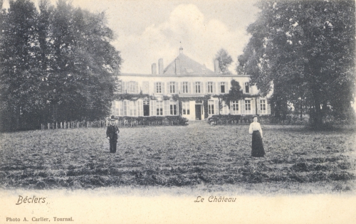 BÉCLERS - Le château - Photo A. Carlier, Tournai - Oblitération 13 3 1908 - Coordonnées GPS • Nord : 50 37 13 • Est : 3 30 38
