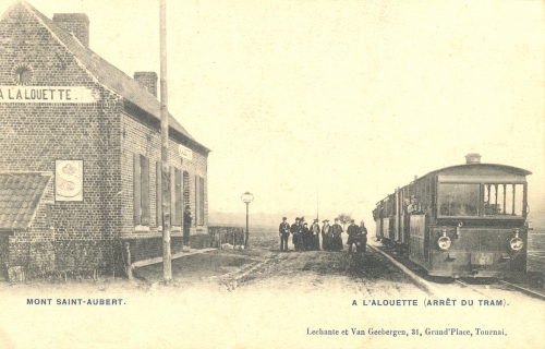 KAIN - arrêt du tram à l'Alouette - Lechantre et Van Geeberden 21, Grand Place Tournai - oblitération 24 4 1905 - Coordonnées GPS • Nord : 50 38 25 • Est : 3 23 58