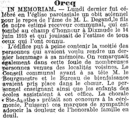 Orcq .be - Orcq, chronologie de la guerre 1914-1918 (Bernard Demaire et Robert Trifin)