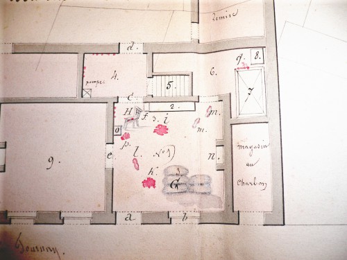 Plan détaillé de la maison du crime ayant servi lors du procès d’assises (Archives de l'Etat Mons)
