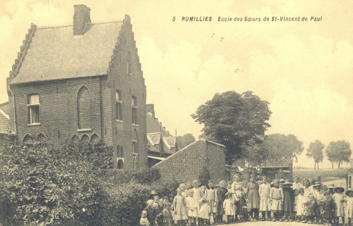 RUMILLIES - école des soeurs de Saint-Vincent de Paul - obiltération 1919 - Coordonnées GPS • Nord : 50 37 16 • Est : 3 26 13