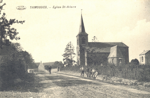 THIMOUGIES - église Saint-Hilaire - édit. Edmond Lory - Coordonnées GPS • Nord : 50 38 07 • Est : 3 30 40