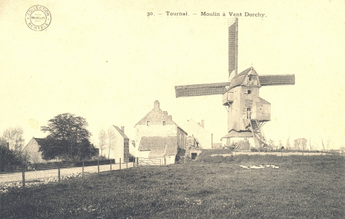 TOURNAI, faubourg Saint-Martin - moulin Dorchy, chaussée de Douai - collection Bertels - Coordonnées GPS • Nord : 50 35 51 • Est : 3 22 15