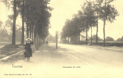 TOURNAI, faubourg de Lille - chaussée de Lille - Nels Bruxelles - oblitération 28 8 1908 - Coordonnées GPS • Nord : 50 36 22 • Est : 3 22 42