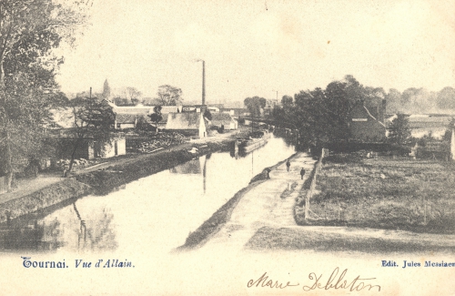 TOURNAI, faubourg de Valenciennes - vue d'Allain - édit. Jules Messiaen - oblitération 8 4 1904 - Coordonnées GPS • Nord : 50 35 56 • Est : 3 24 12